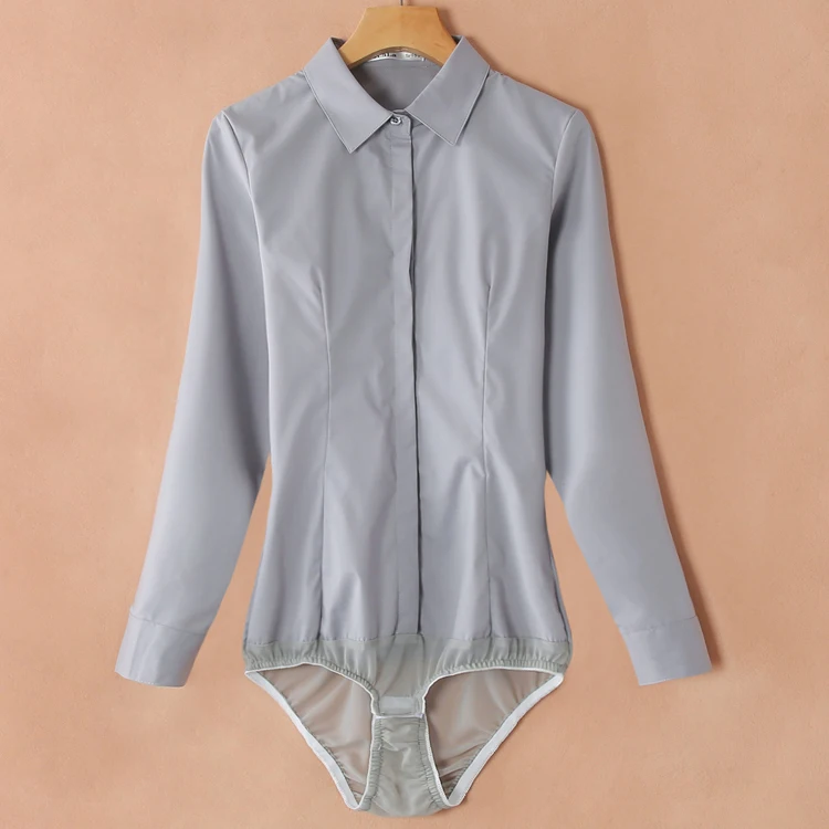 #2106 Black White Blue Grey Body Shirt Women Casual Office Shirts Ladie Bodysuits For Women Formal Body Femme Sexy One-Piece