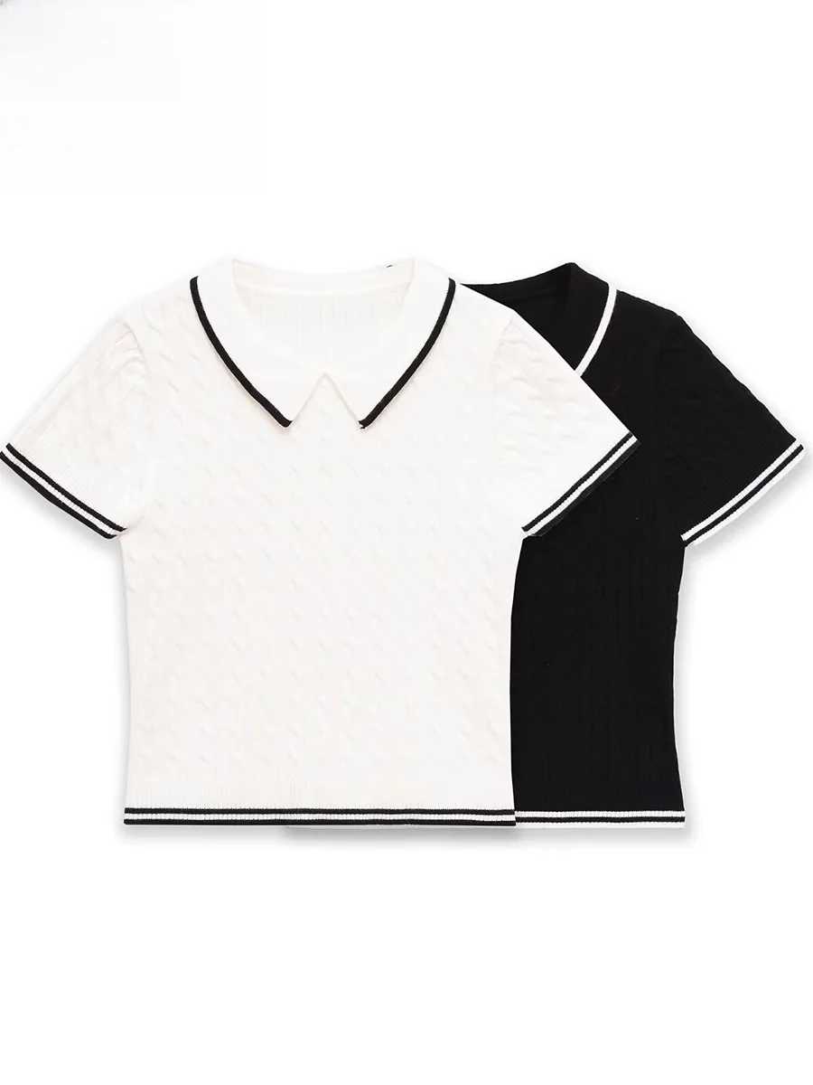 

ZARK Модный вязаный кроп-топ с узором «косы» и коротким рукавом, женский, премиум-качество, полиэстер, весенняя новинка