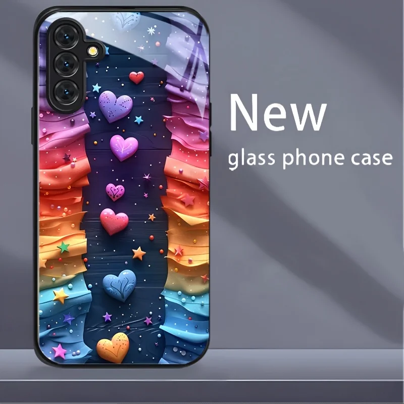 Colorful heart-shaped tempered glass phone case suitable for Samsung Galaxy S26 S25 S24 S23 S22 S20 FE/Ultra/Plus anti drop