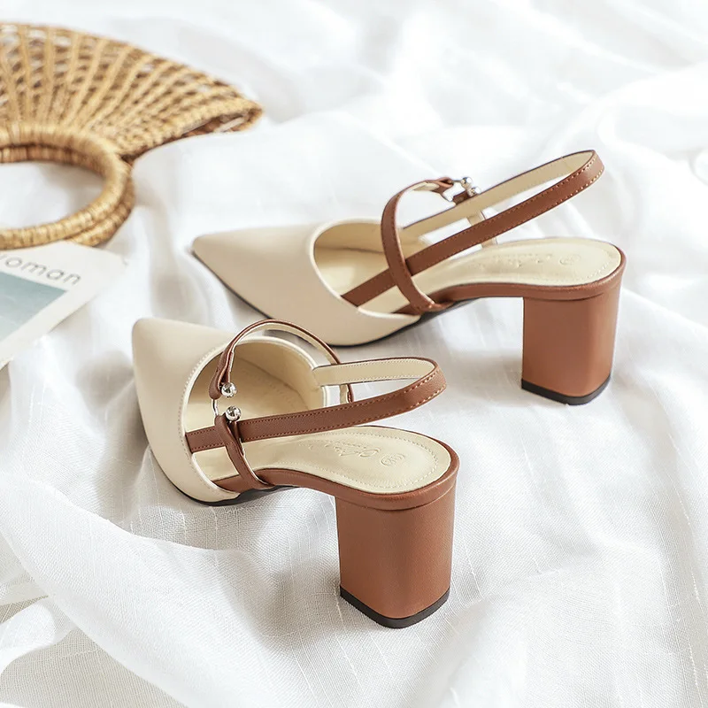 

New 2026 Women's Fairy Sandals Head Covering Thick Heel Casual Fashion Rubber Bottom Leather Inner Lining Low Heel Summer Shoes
