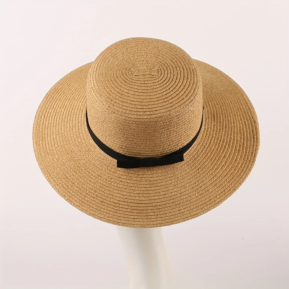 French Top Hat Fashionable and Fashionable Hepburn Hood Children\'s Summer Grass Knitted Flat Top Straw Hat Sun Protection and Su