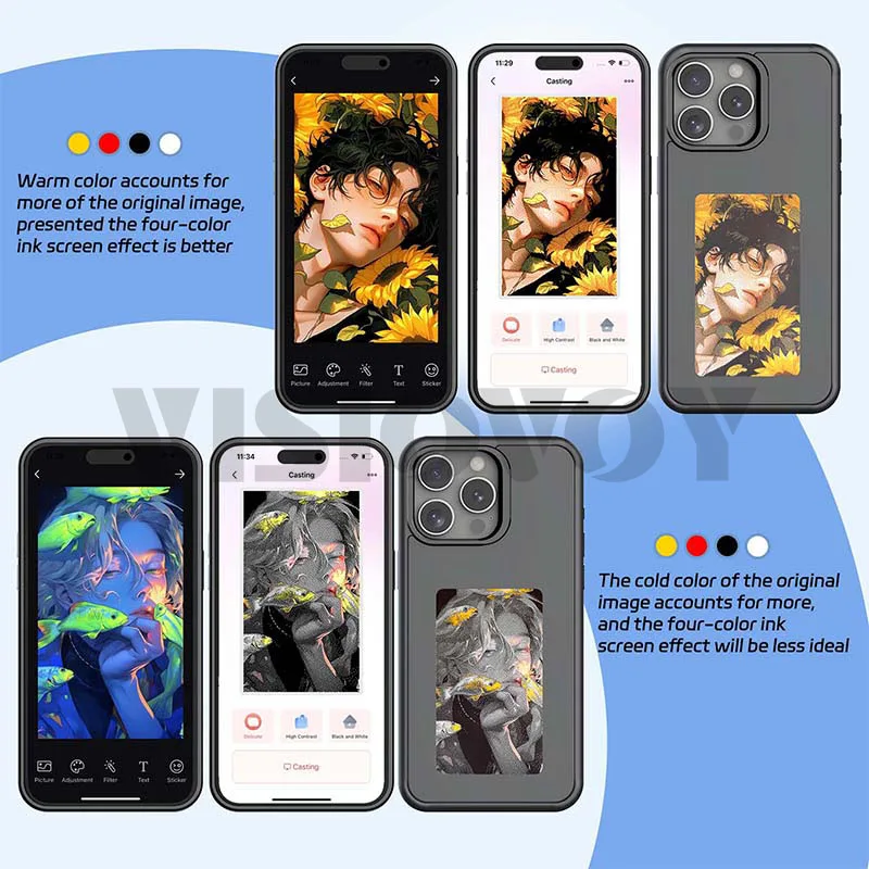 NFC Function Phone Cases For iphone 15 14 13 Pro Max DIY Cases 4 Color E ink Screen Phone Covers Handsome Boys Girls Back Fundas