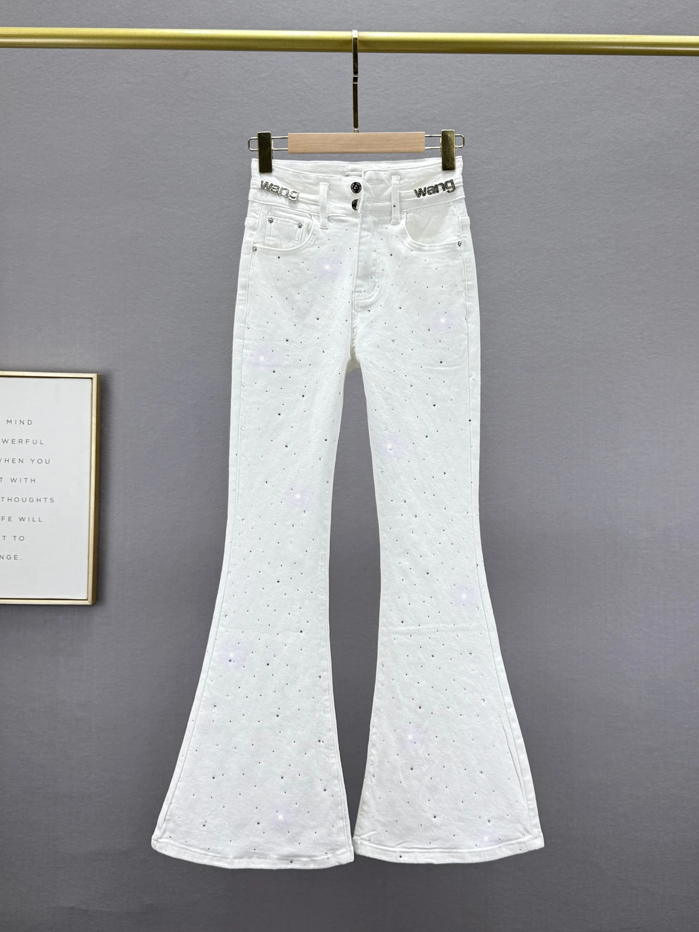 

Женские джинсы-клеш с высокой талией, облегающие, модные, осенне-зимние, новые, тонкие, удлиненные, с бриллиантовыми стразами