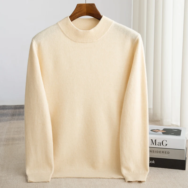 

Зимний мужской вязаный кашемировый шерстяной пуловер, деловой повседневный свитер, утепленные топы высокого качества с полувысоким воротником, предотвращающие скатывание