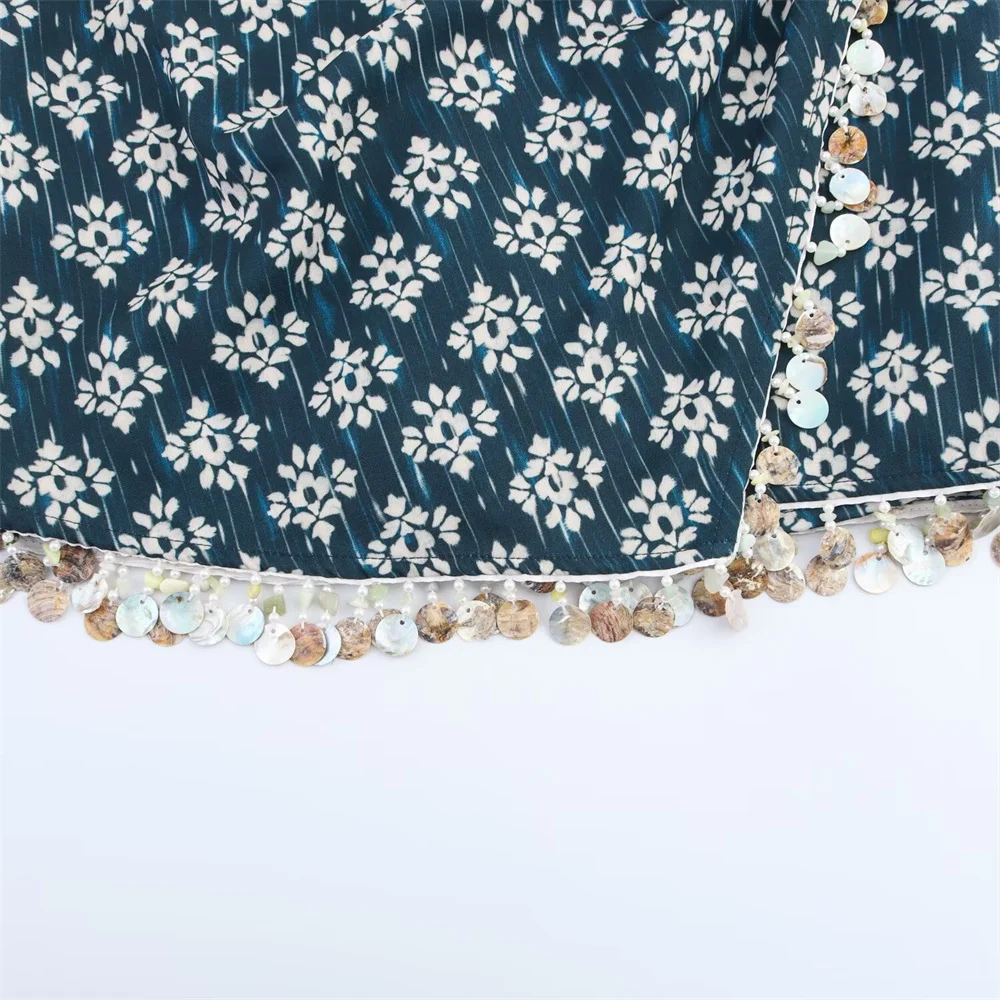 Temperamento feminino frisado impresso cintura alta saia casual calças verão nova moda versátil saia plissada