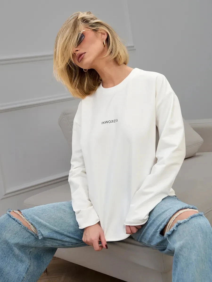 تي شيرت Faionable كاجوال فضفاض مطبوع طويل Sve تي شيرت نسائي قطني مستدير Ne سترة صيفية مريحة قابلة للتنفس