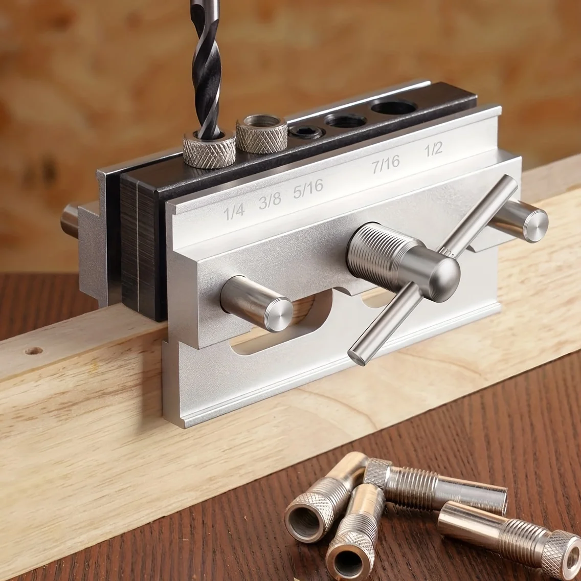 Metric Sizes Woodworking Self-Centering Doweling Jig Kit with Hole Drill Punch Positioner Guide Locator for DIY Joinery System