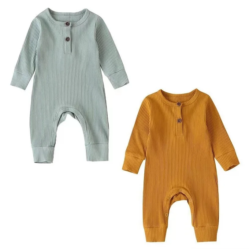 

Infant Clothing Spring Autumn Jumpsuit Long Sleeved Butt Clothes Newborn Bodysuit Crawling Clothes Romper Ribbed Cotton 3-24M