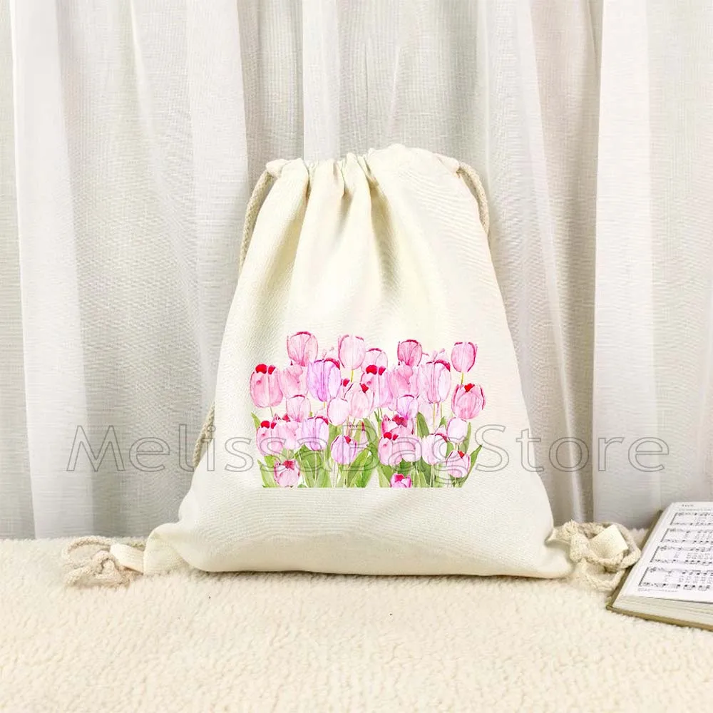 

Watercolor Wildflowers Cactus Tulips Cosmos Flowers Gift Camellia Daffodil Lavender Drawstring Backpack Gym Sackpack String Bags