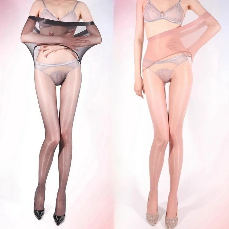 

Plus Size Seamless High Waist Deep Crotch Tights Women Sexy Ultra Thin Transparent Lingerie 5D Oil Shiny Party Stockings