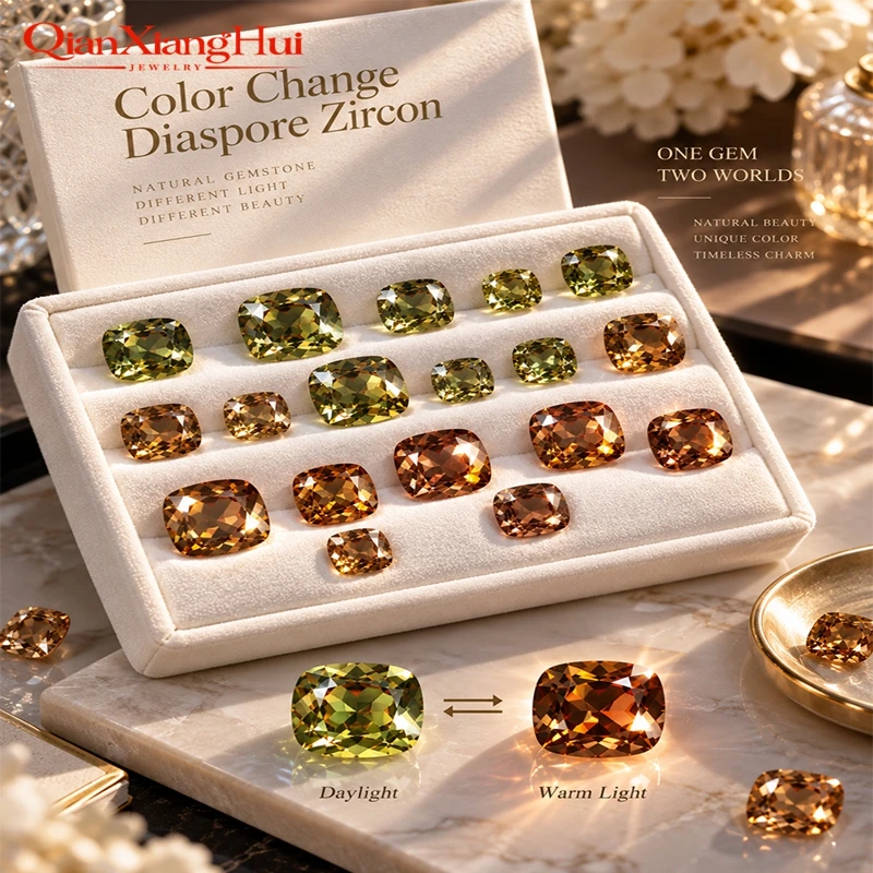 Cushion Shape Turkey Diaspore Gibbsite Zultanite Cubic Zirconia Loose Stone 8x8mm 12x12mm Green Yellow Color Change Gemstone