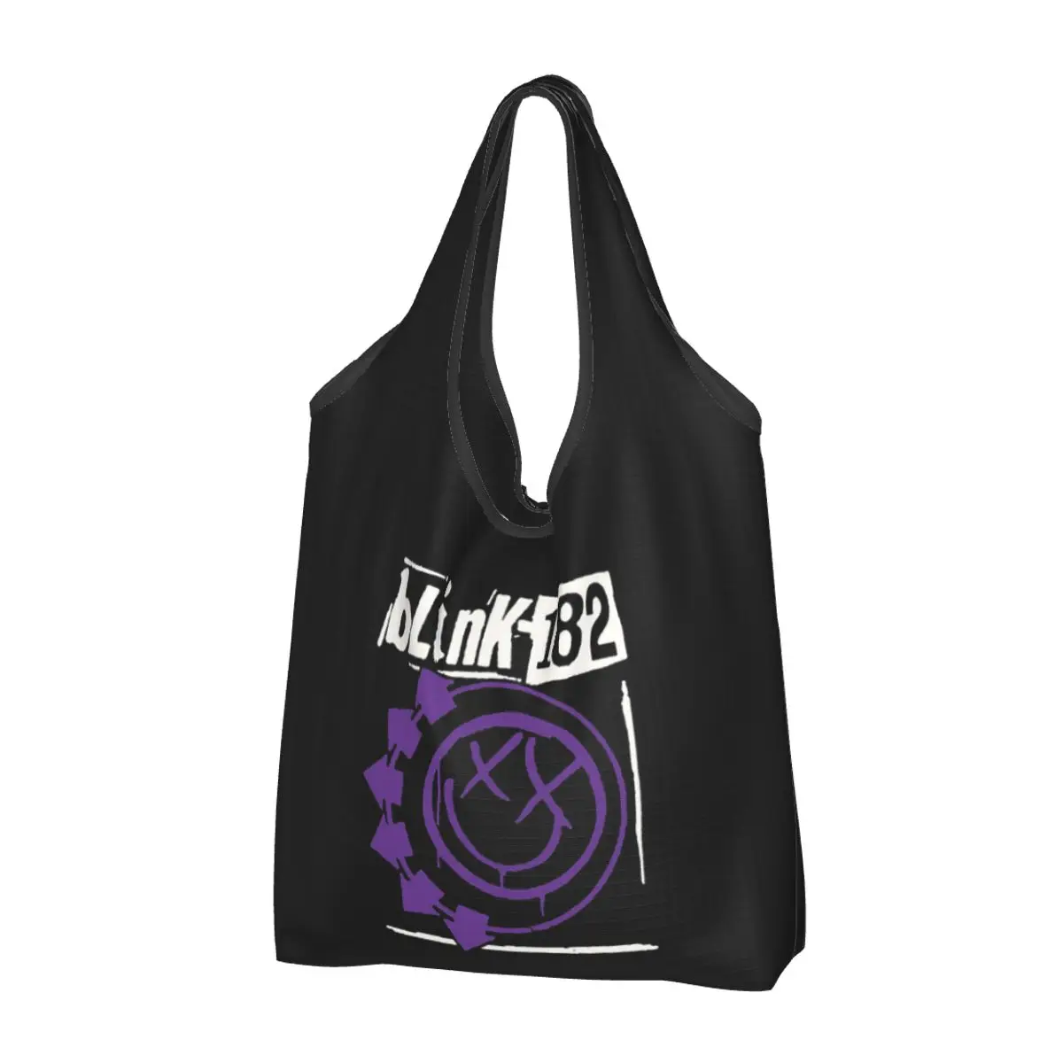 Blink 182 Punk Smile Portable Tote Shopping Bags Foldable Shopper Bag Groceries Handbag Shoulder Bag