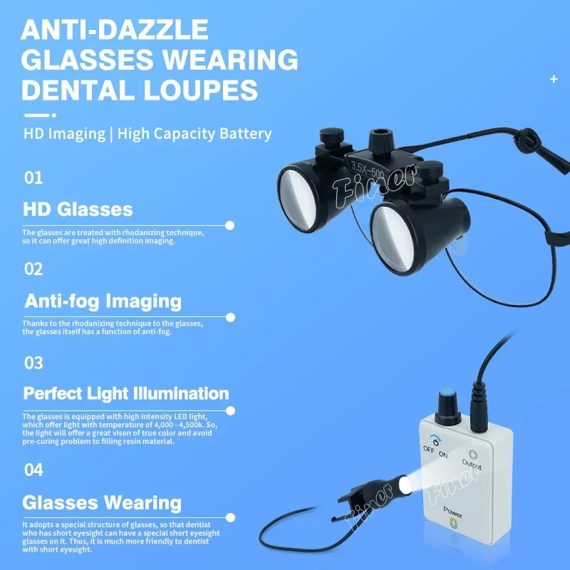Finer Dental Magnifying Glass 3.5X Dental Loupes with Light Ergonomical Loupes Dental Professional Magnifying Glasses