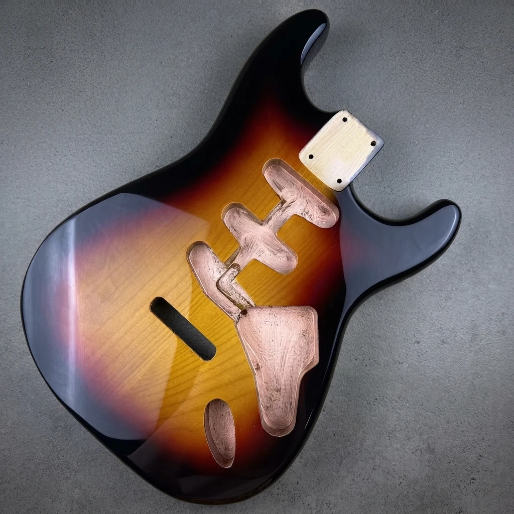 DIY Custom ST Guitar Body, Sunburst Gloss, Black Binding, Pre-Routed Cavities, Standard Neck Pocket, Blank Replacement Part