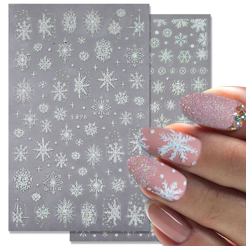 3D Christmas Nail Art Sticker Glitter Snowflakes Santa Claus Elk Tree Decals Self Adhesive Slider Manicure Nail Decoration DIY