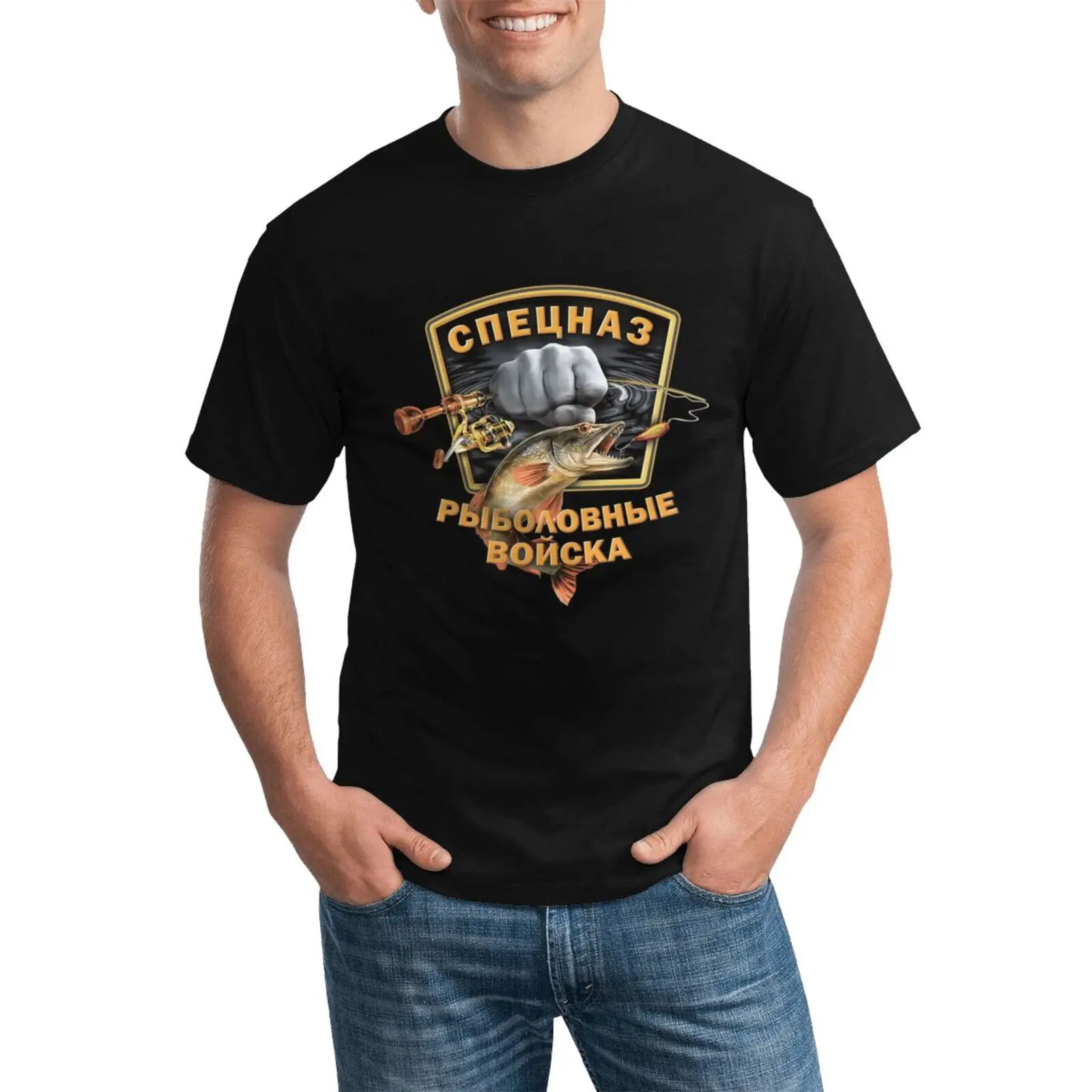 The Inscription Spetsnaz Troops Fishing Cool T-Shirts Men\'s 100% Cotton Casual T-shirts Loose Top Size S-3XL