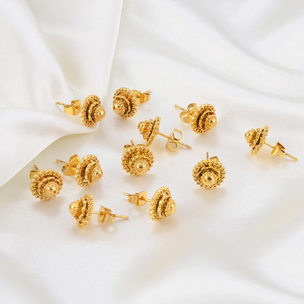 Anniyo 12Pairs,Gold Color/Silver Color Ethiopian Small Stud Earrings for Baby Girls Arab African Jewelry Wholesale #003716