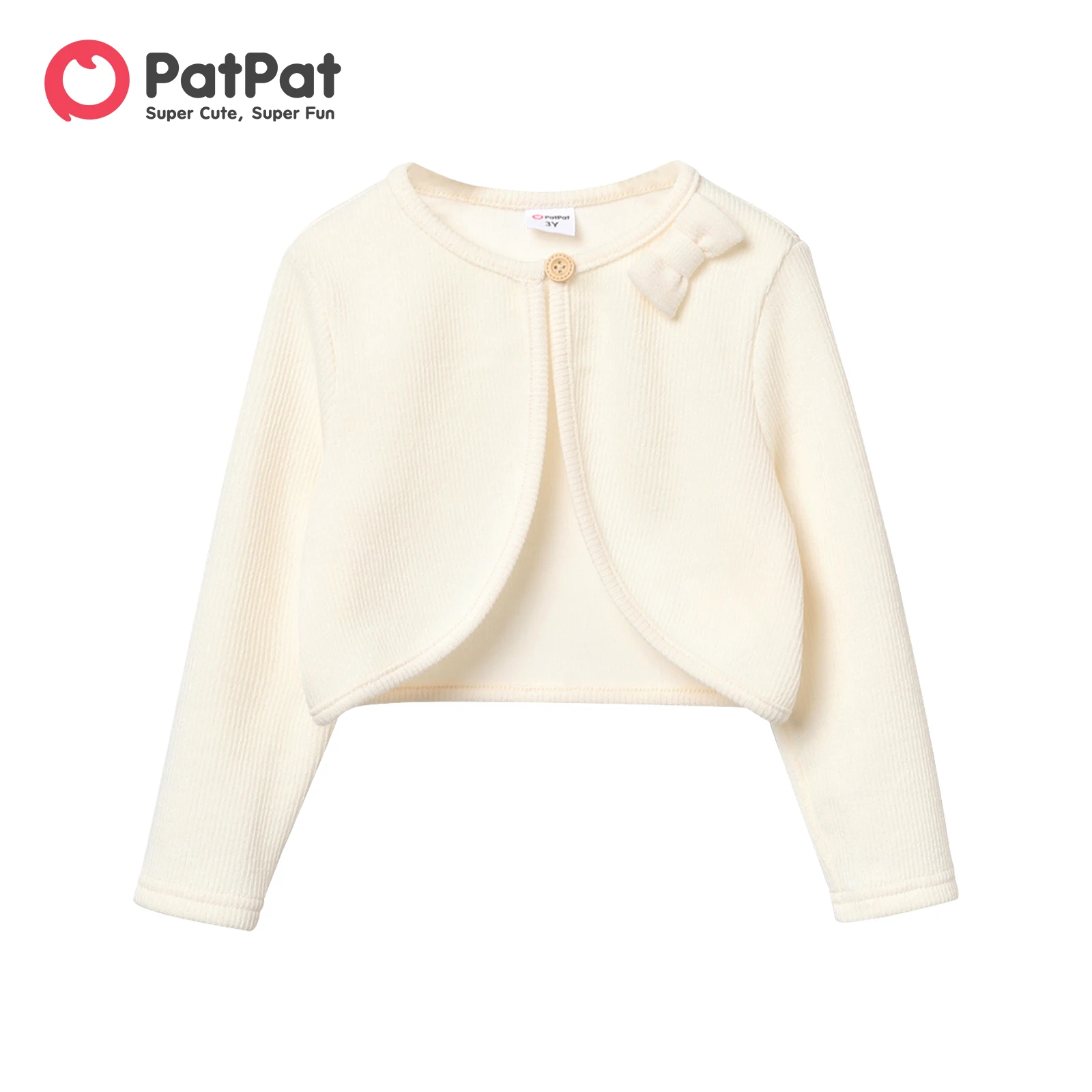 PatPat Toddler Girls Jackets Solid Color Bowknot Design Outerwear Clothes for Children Ribbed Cardigan Jacket for Girl