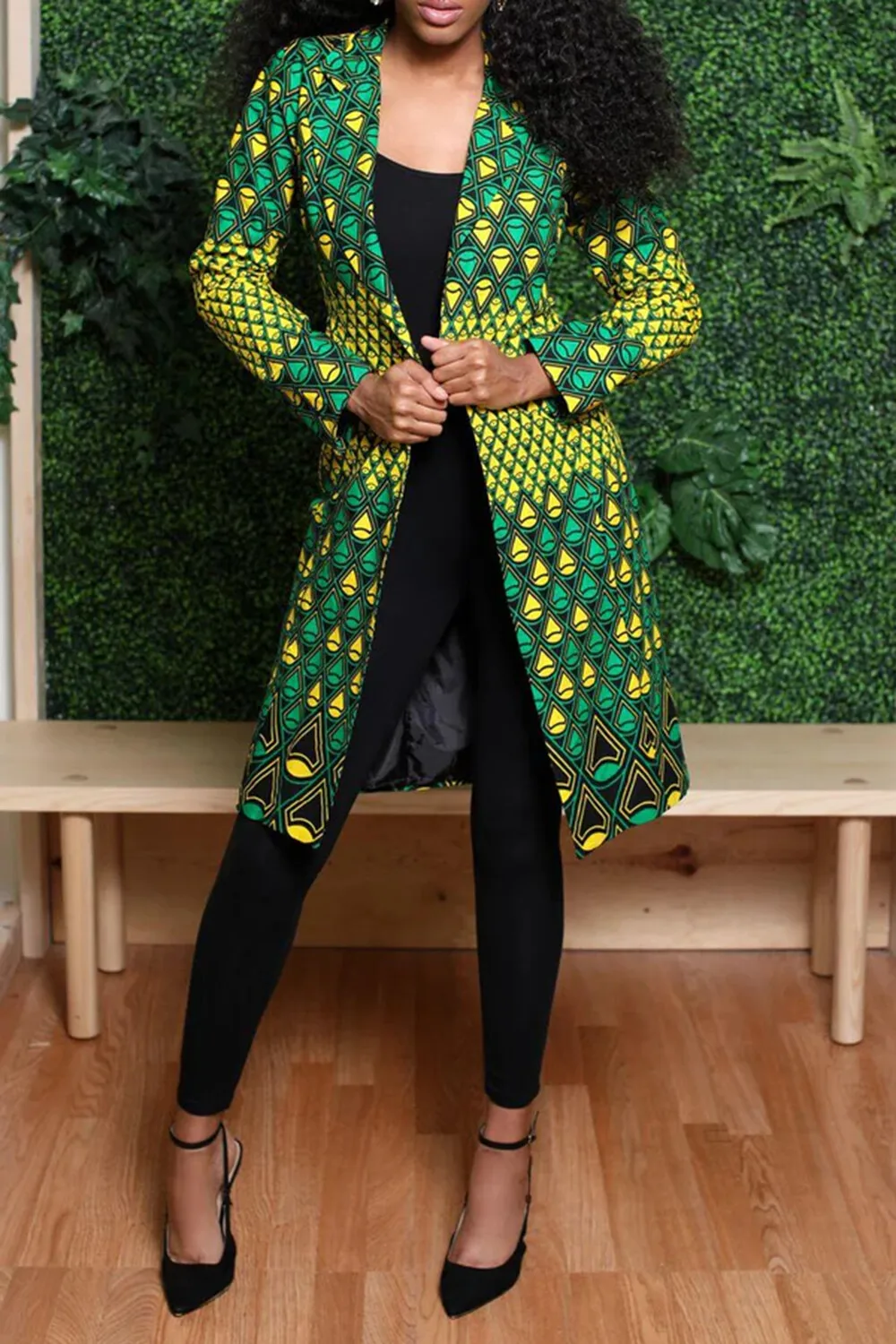 

Plus Size Business Casual Green African Ankara V Neck Long Sleeve Split Blouses 2025 Women