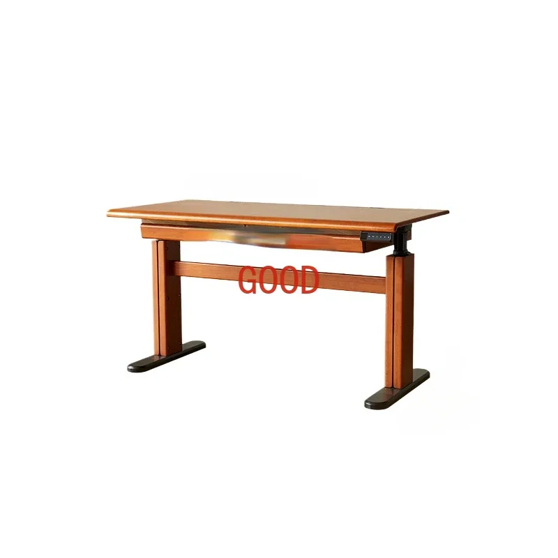 Bancada de madeira maciça retro levantamento elétrico, Smart Home Computer Desk, ajustável