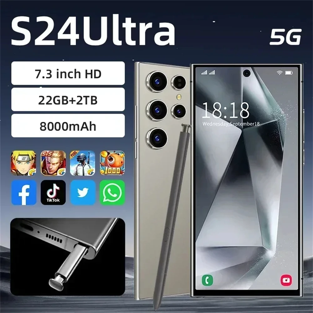 New S24 Ultra Smartphone 7.3'' HD 5G Android Snapdragon 8 Gen 3 16G+1TB Cellphones Mobile Phones Face Unlocked Cell Phone Tablet