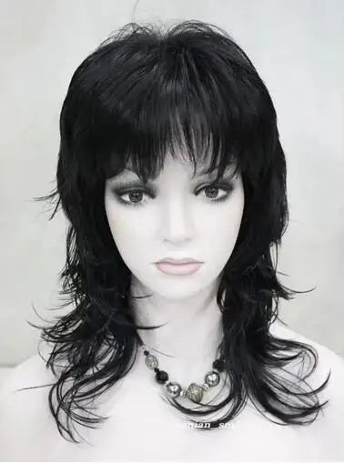 Fashion Medium Long Black Wavy Level Anti-Alice Women Ladies wig