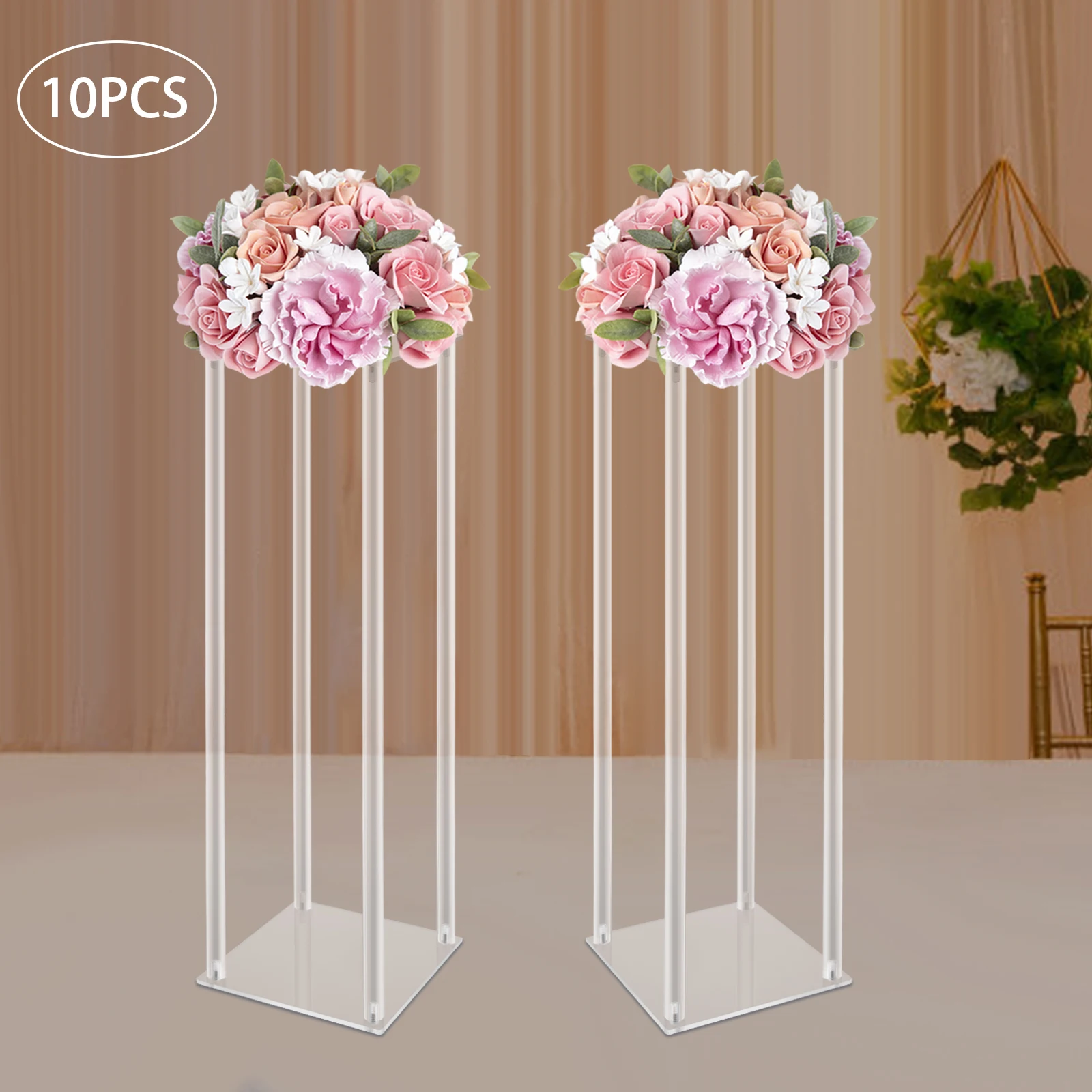 Acrylic Vase Wedding Centrepieces, 10 Pcs Clear Column Flower Display Stand, Geometric Display Stand for Home Decor