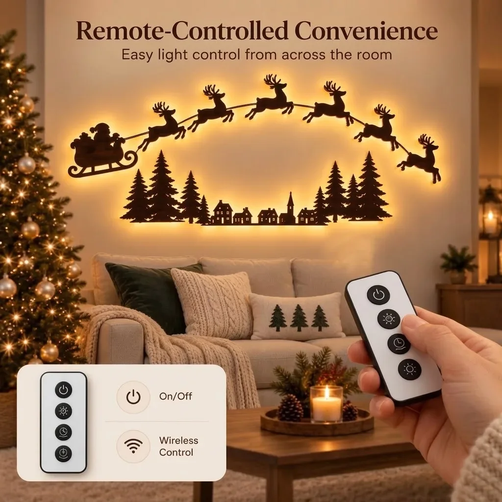 Christmas Wall Decor LED Light Up Santa Sleigh Reindeer Pine Tree Hollow Cutout Hanging Door Frame Home Holiday Party Decoration