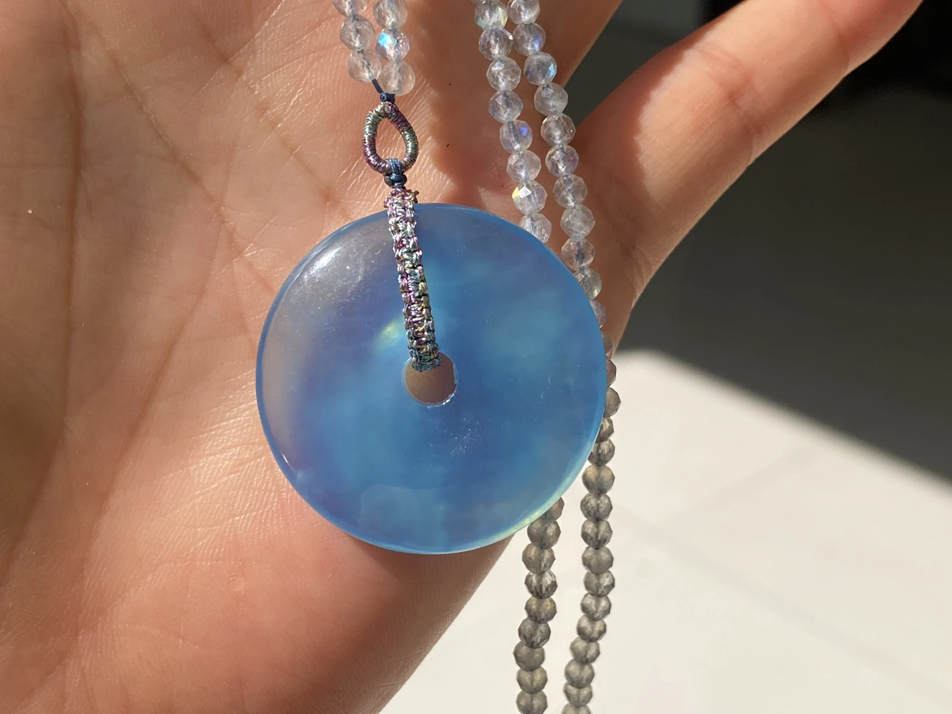 Natural Blue Aquamarine Pendant Fashion Aquamarine Round 33.9/9mm Donut Gold Necklace AAAAA