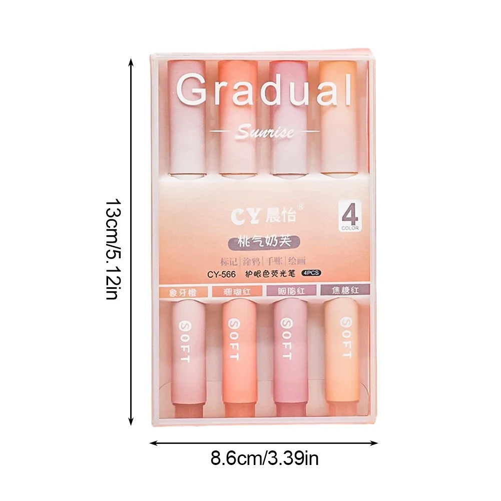 4Pcs/set Macaron Highlighters Color Gradient Highlighter Pens Kawaii Stationery Students Marker Pen Cute School Office Supplies