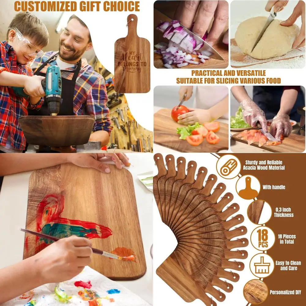 

Acacia Wood Charcuterie Set, 18-Piece Cutting Boards with Handles, 15x7 Inches, Ideal for Kitchen, DIY, and Mother's Day Gifts