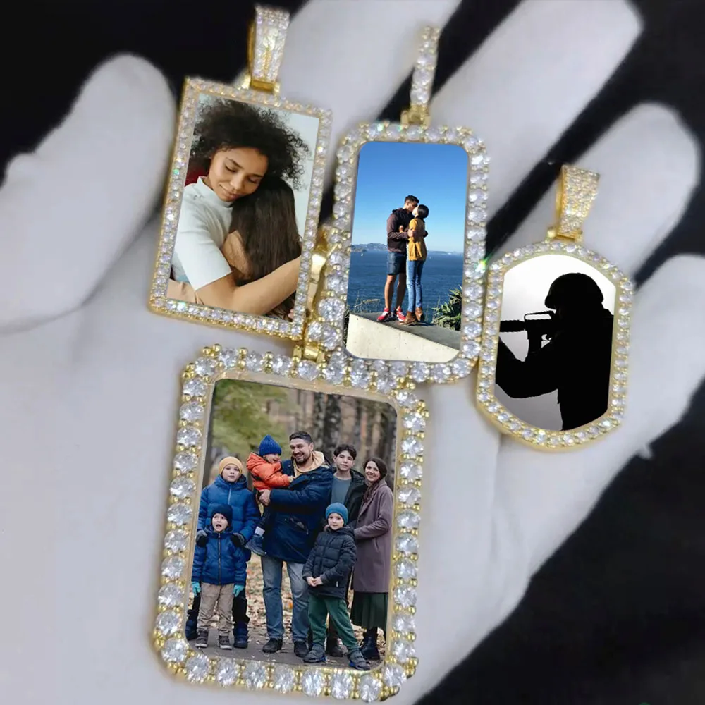 18K Gold Plating Personalized Photo Pendant Custom Frame Locket Picture Pendant Necklace of Loved and Family Gift Bling Jewelry