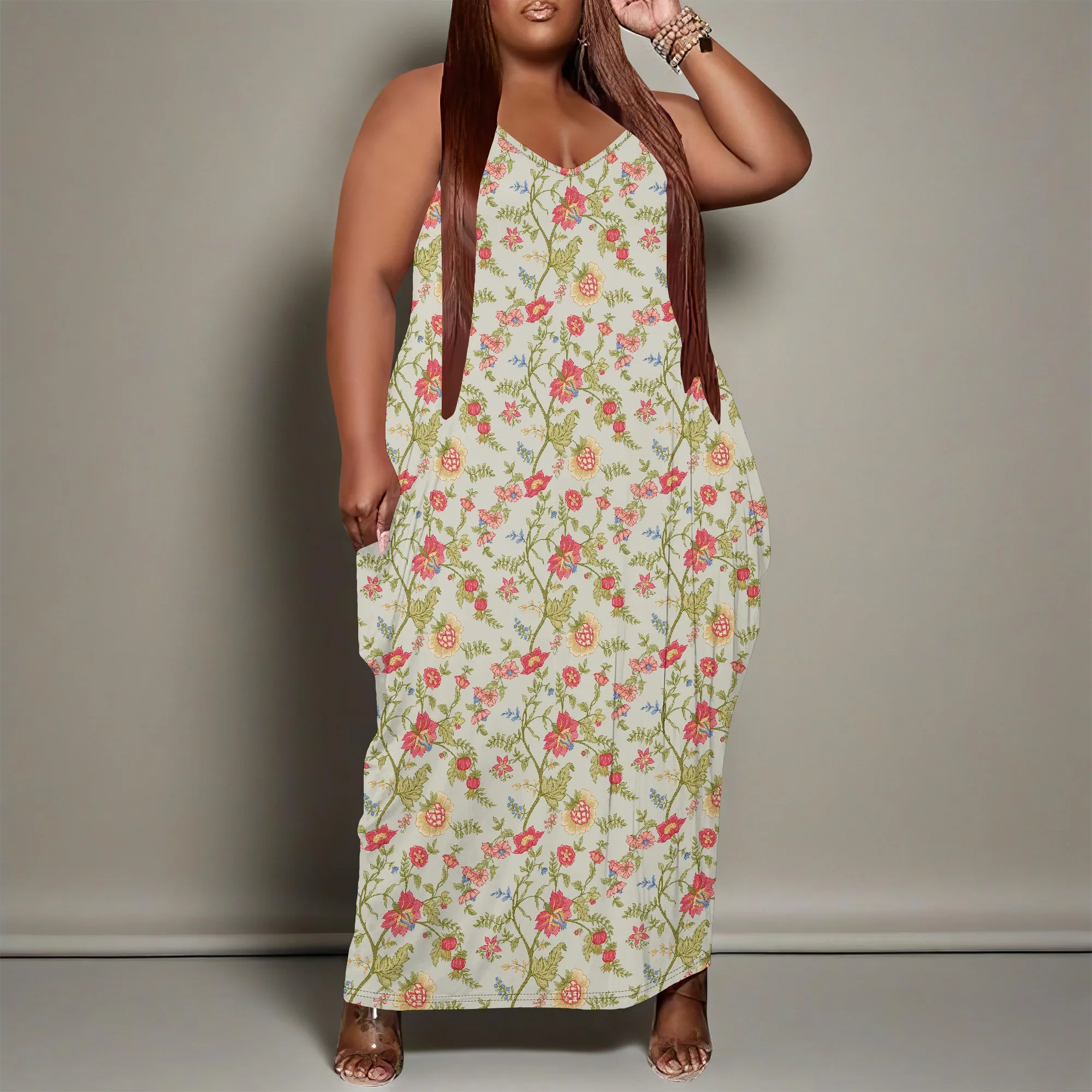 Robe longue grande taille pour femmes, imprimé Floral, bretelles amples, avec poche, respirante, Y2K XL-6XL
