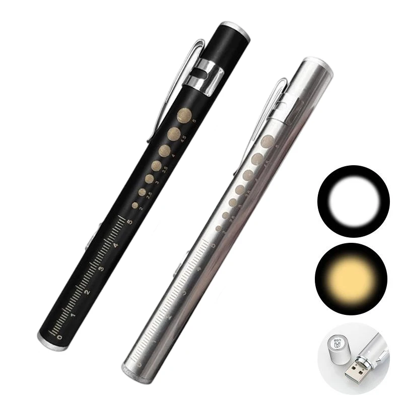 (Ce14)Mini Nursing Flashlight USB Rechargeable  Handy Pen Light LED Torch Lamp With Stainless Steel Clip Pocket Led Flashlight