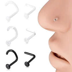 1/3pcs Glass Transparent Nose Rings Retainer Holder Nose Piercing Body Jewelry Wihte Black Clear