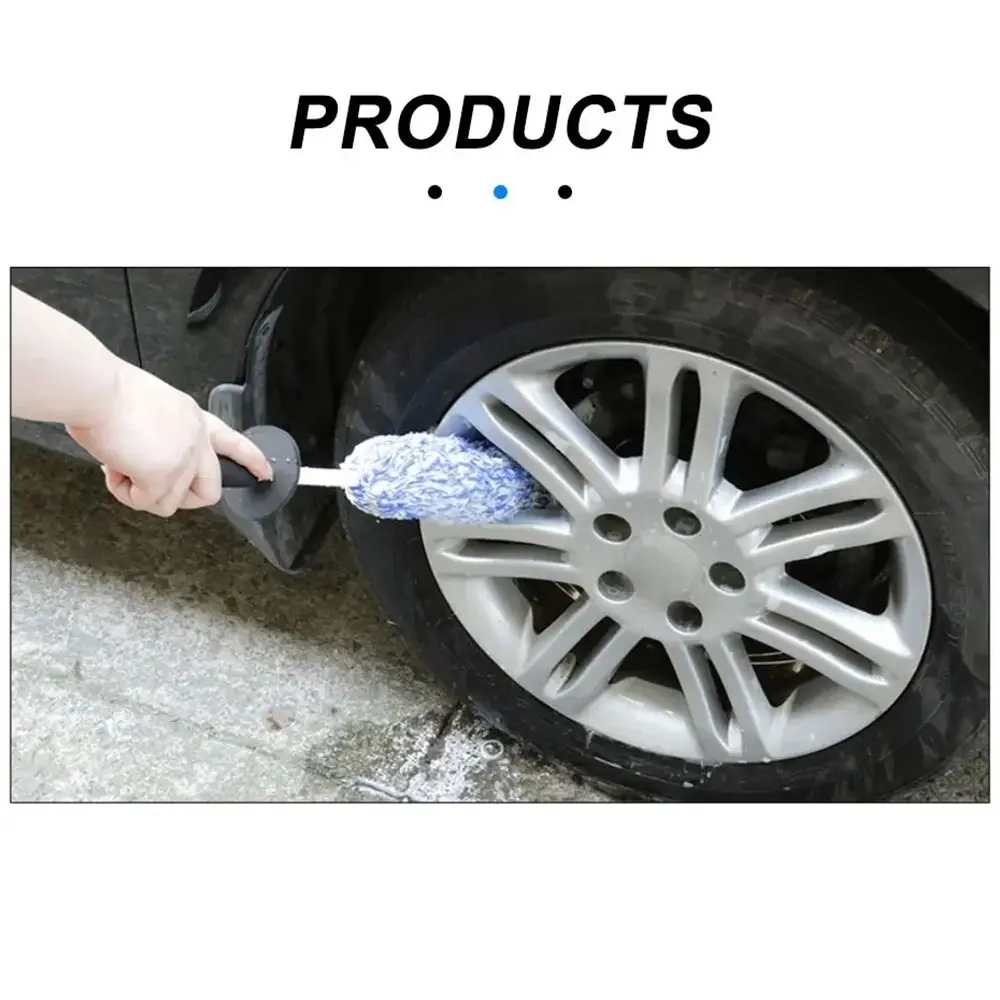 1Pcs Microfiber Car Wheel Brush Easy To Cleaning Rims Spokes Car Accessory Tire Cleaning Brushes Non-Slip Handle Car Wash