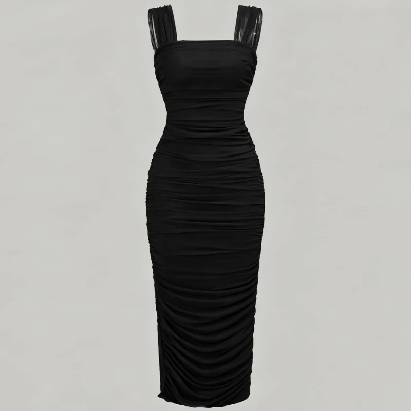 Damen Sommer Sexy Bodycon-Kleid, Damen Sexy Spaghetti-Träger, Ärmellos, mit Schlitz, Einfarbiges Etuikleid, Vestidos Party Lange Kleider 2026 – Detail 16