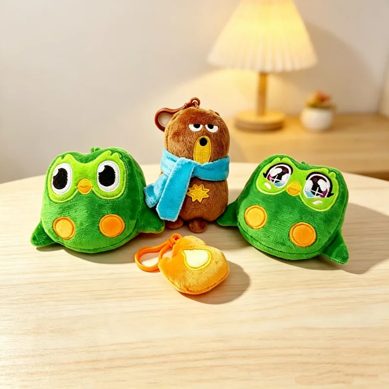 6/9/11CM Lovely Duolingo Green  Owl Cartoon Anime Plush Pendant Soft Stuffed Animal Dolls Language Learning Mascot for Kids Birt