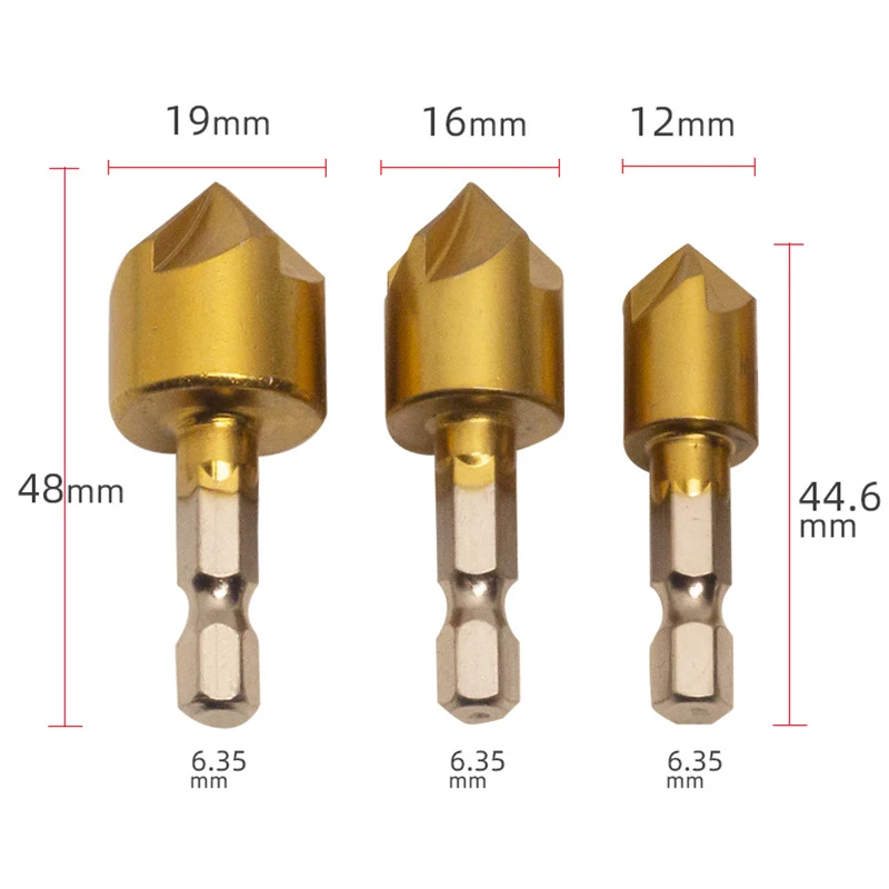 6 قطعة 6/8/9/12/16/19 مللي متر غاطسة مجموعة لقمة مثقاب مقبض سداسية عالية الكربون الصلب 5 الناي الشطب أداة أدوات النجارة