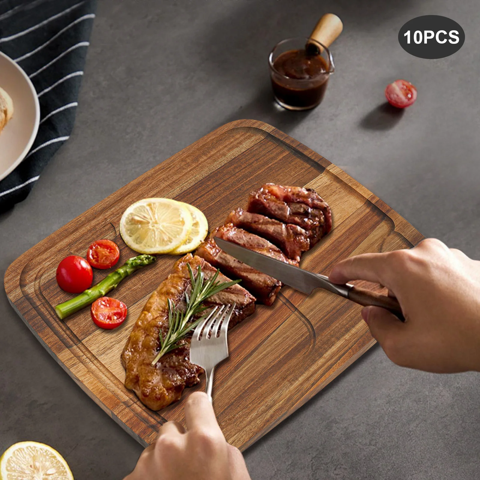

10 PCS Wood Rectangular Steak Plates Steak Plate Serving Tray