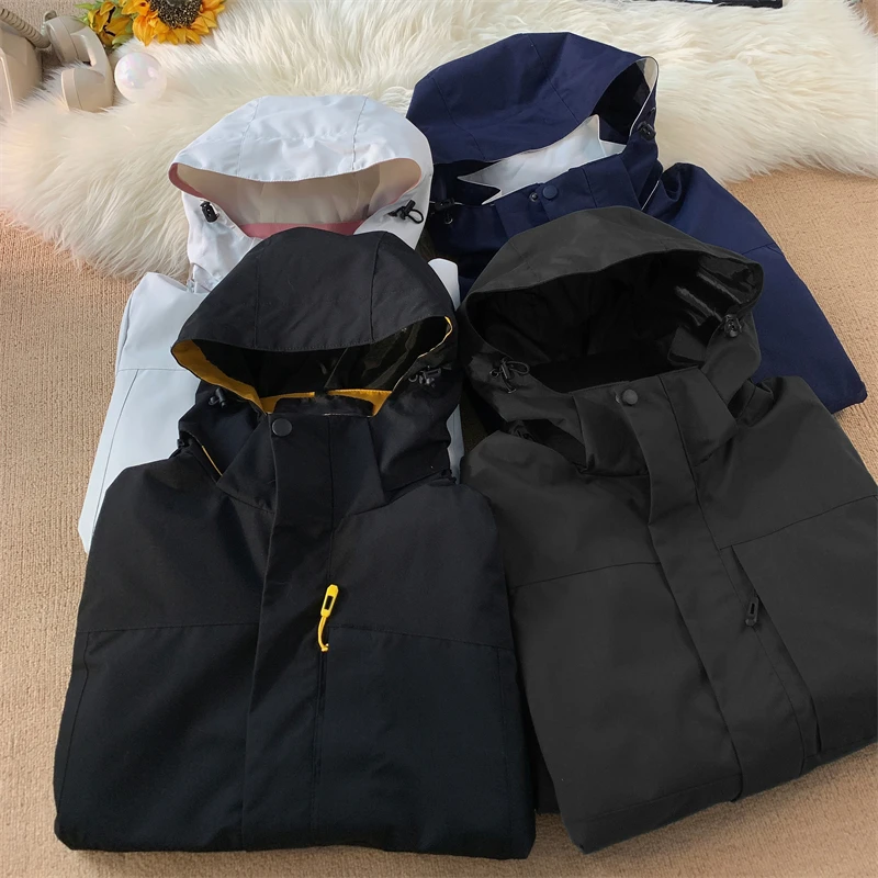 Men's Waterproof Windproof Hooded Jacket Spring Autumn Solid Color Multi-pocket Outdoor Camping Hiking Trekking Soft Shell Coat