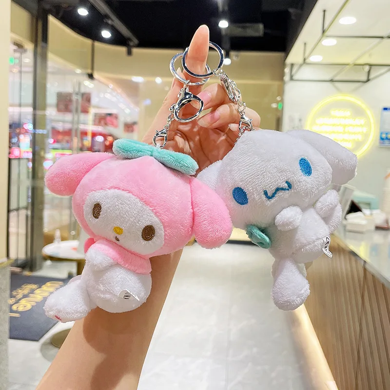 

10cm Cute Sanrio Plush Keychain My Melody Backpack Pendant Hello Kitty Plush Dolls Kawaii Cinnamoroll Schoolbag Pendant Kid Gift