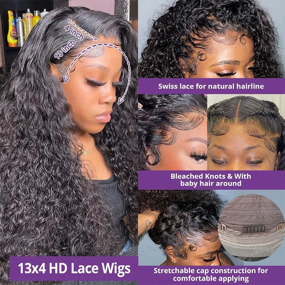 13x6 HD Transparent Lace No Tangle Deep Wave Human Hair Lace Frontal Wig 13x4 Curly Lace Front Human Hair Wigs For Black Women