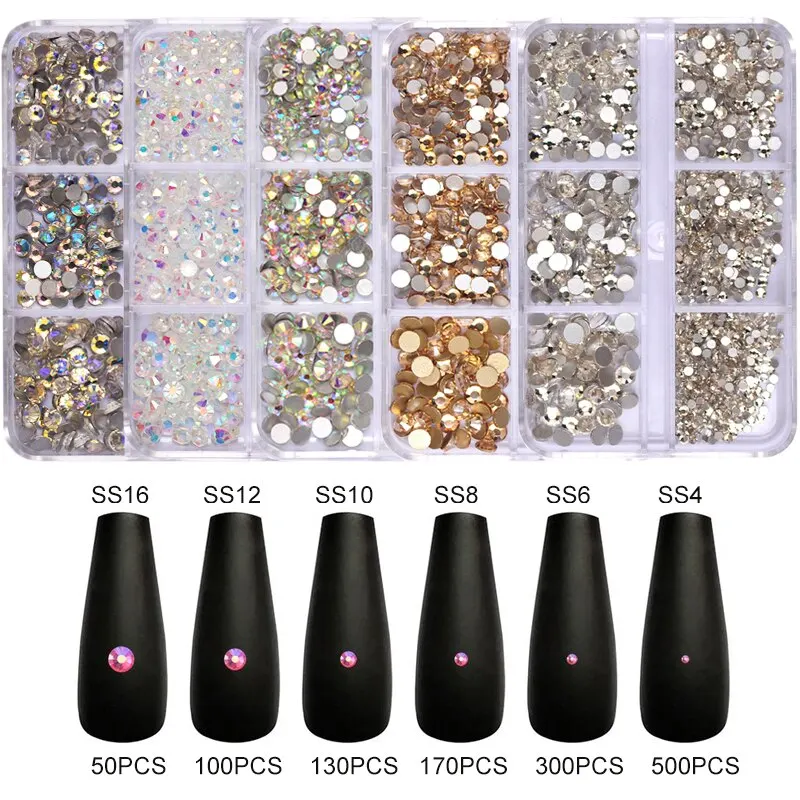 6 Grids/Box SS4-SS16 Nail Charms Crystal Colorful Flatback Nails Accessories Rhinestones for Nail Art Manicures DIY Decoration