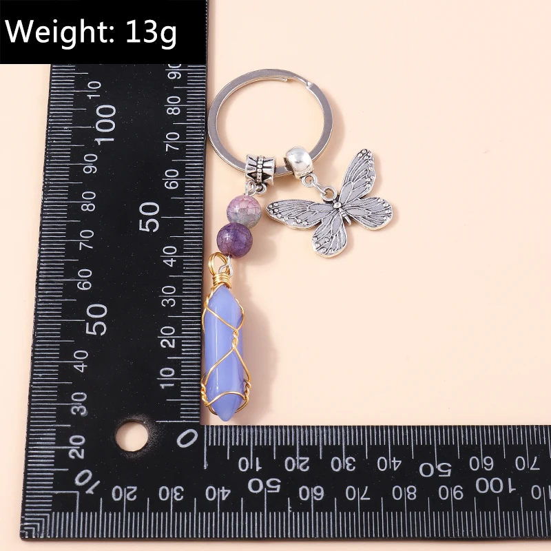 Natürliche sechseckige Säule Stein Schlüsselanhänger Frauen Männer Quarz Opal Kristall Schlüsselanhänger Auge Fatima Hand Sonne Mond Schmuck Party Geschenke – Detail 21