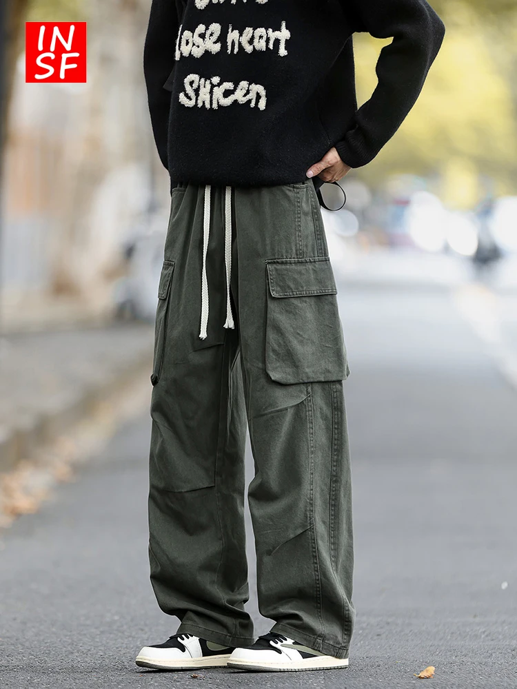 

American High Street Pure Cotton Men's Wide Leg Knife Pants Casual Loose Workwear Trousers Faionable Design Spring Summer