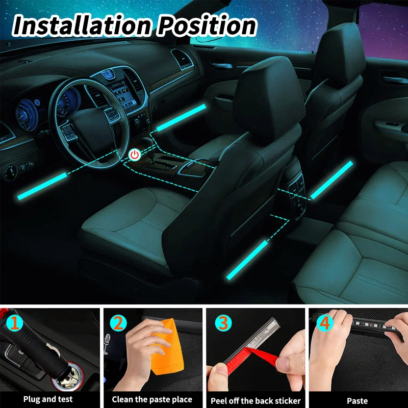 Interior Car Lights,Car Accessories,Car Led Lights,Car Strip Light, Lighting With Sound Active Function,Led Lights for Car
