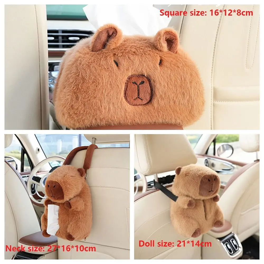 Universal Plush Capybara Car Tissue Box Cartoon Water Dolphin Hanging Tissue Box Armrest Box Paper Case Car Inner Decor