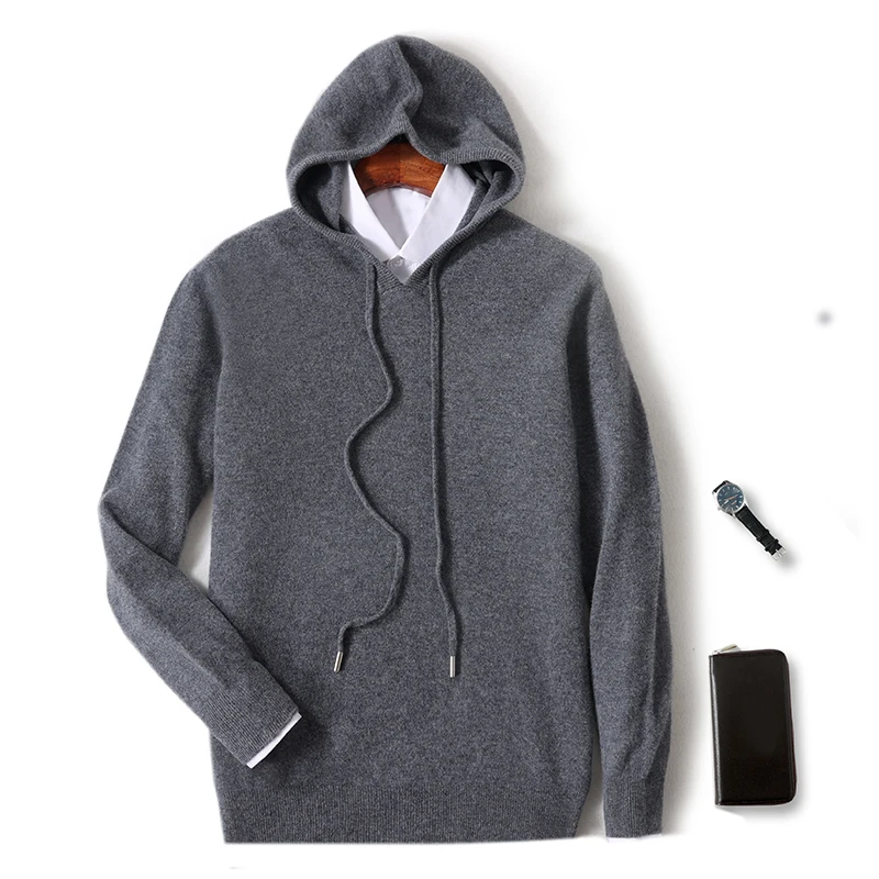 Autumn and winter new men's O-neck 100% pure wool first-line ready-to-wear seamless hoodie casual sportswear bottoming sweater