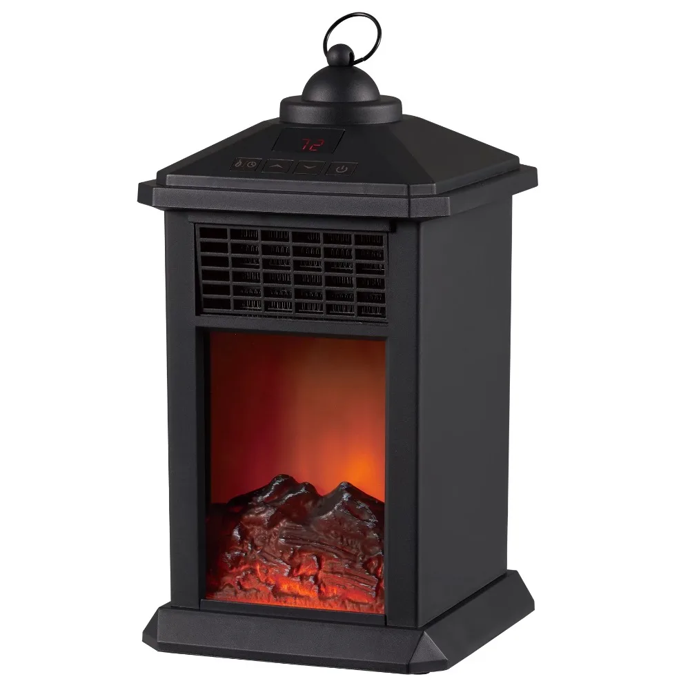 

Electric Ceramic Desktop Lantern Fireplace, Black, Adjust the Thermostat and Timer, with Remote Control and Overheat Protection